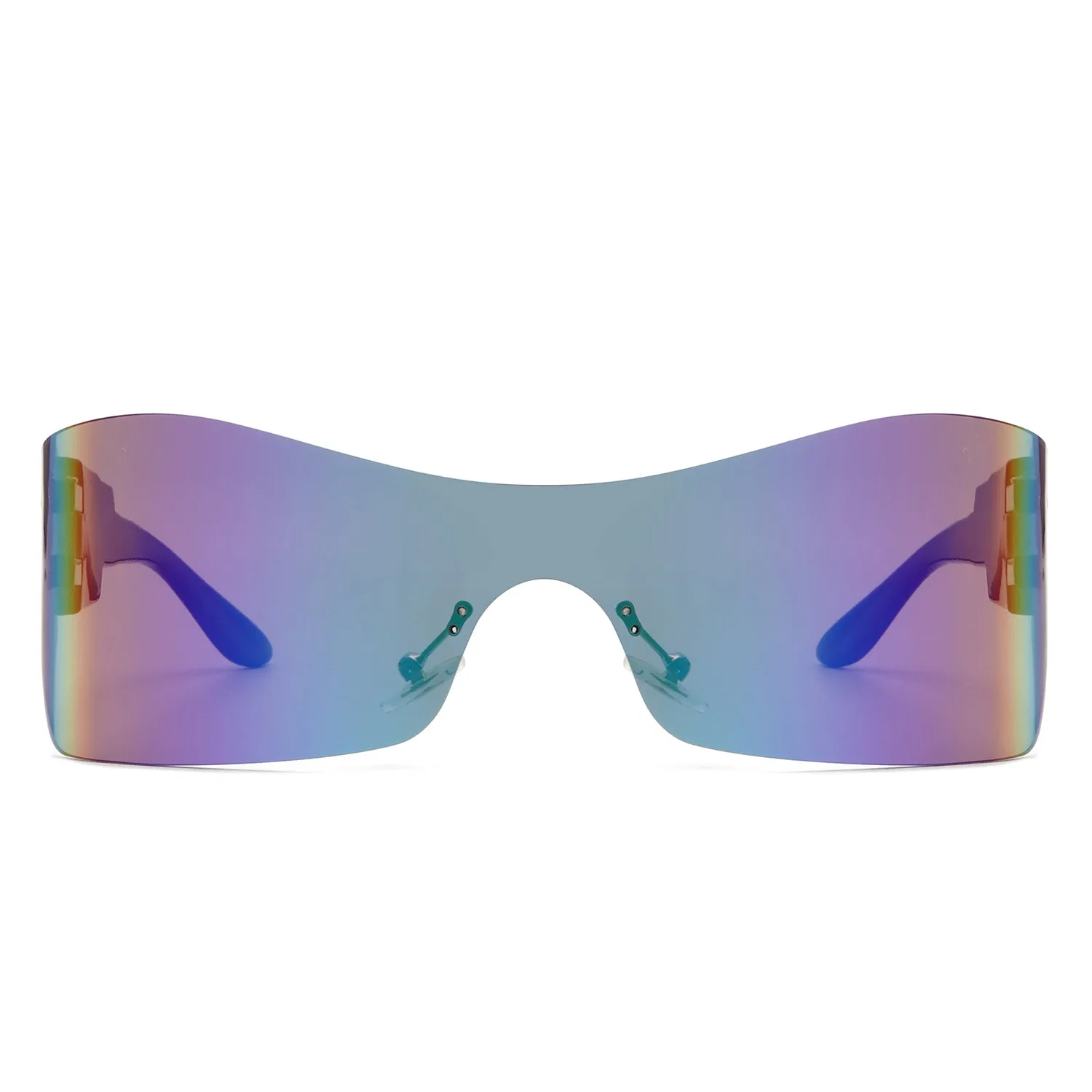 Sable - Futuristic Square Mirrored Flat Top Wrap Around Sunglasses