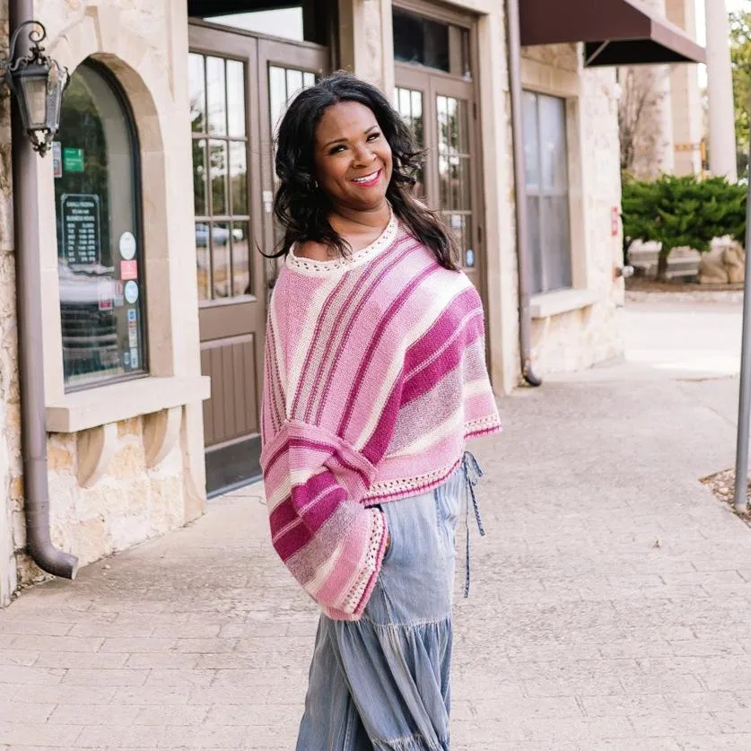 Sassy in Stripes Pink & Purple Knit Poncho Top