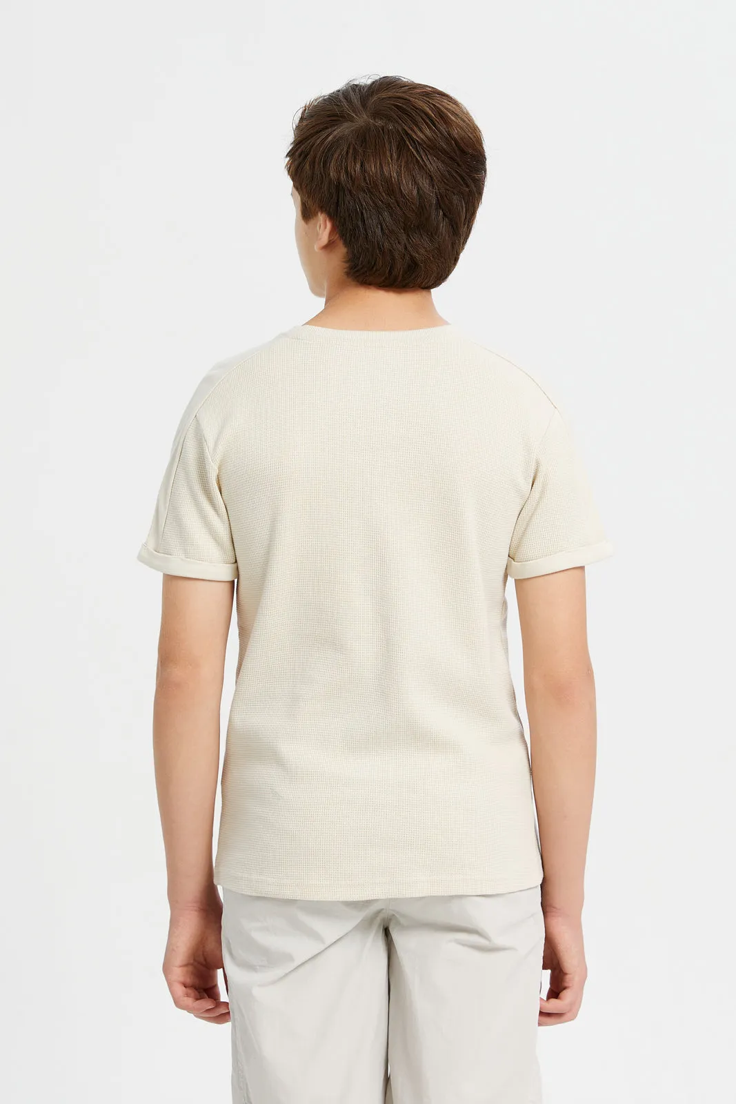 Senior Boys Beige Jacquard T-Shirt