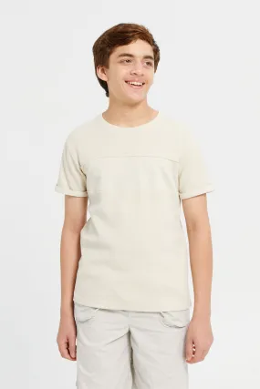 Senior Boys Beige Jacquard T-Shirt