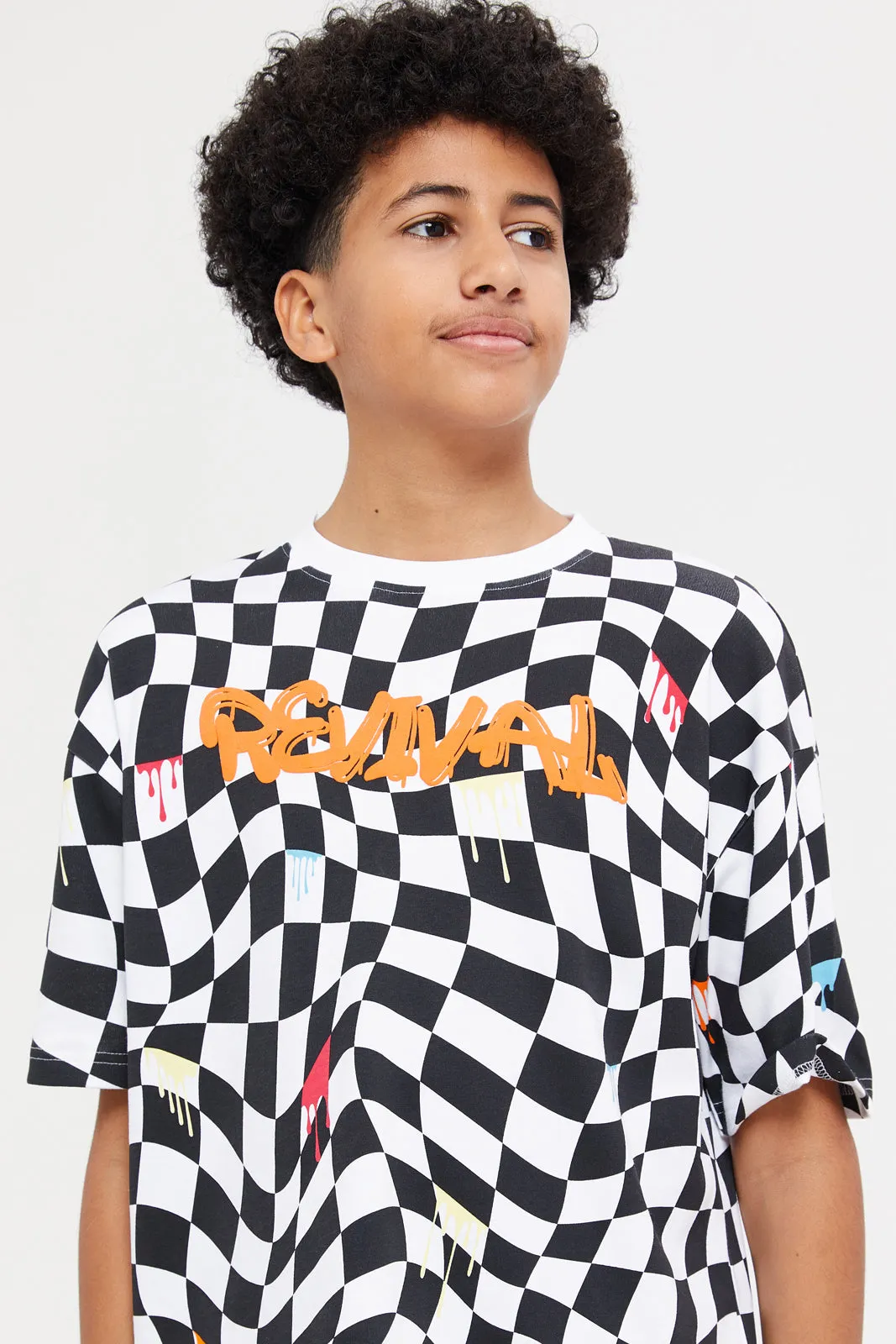 Senior Boys Black And White Printed Oversize T-Shirt