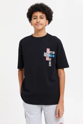 Senior Boys Black Printed Oversize T-Shirt