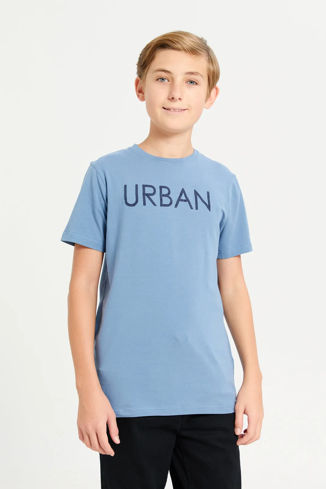 Senior Boys Blue Urban Print T-Shirt