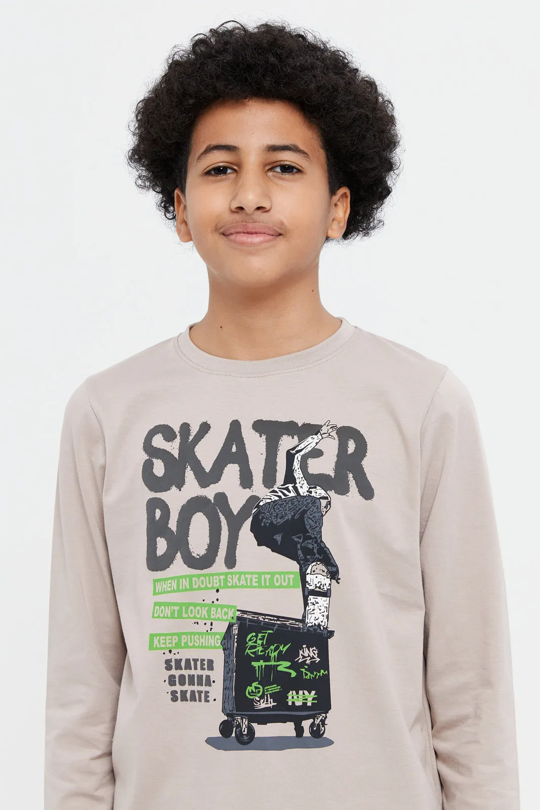 Senior Boys Ecru Skater Print T-Shirt