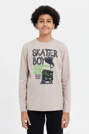 Senior Boys Ecru Skater Print T-Shirt