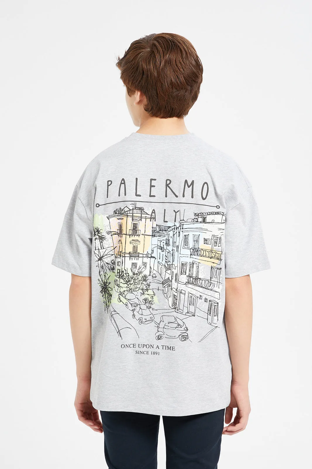 Senior Boys Grey Palermo Italy Oversize T-Shirt