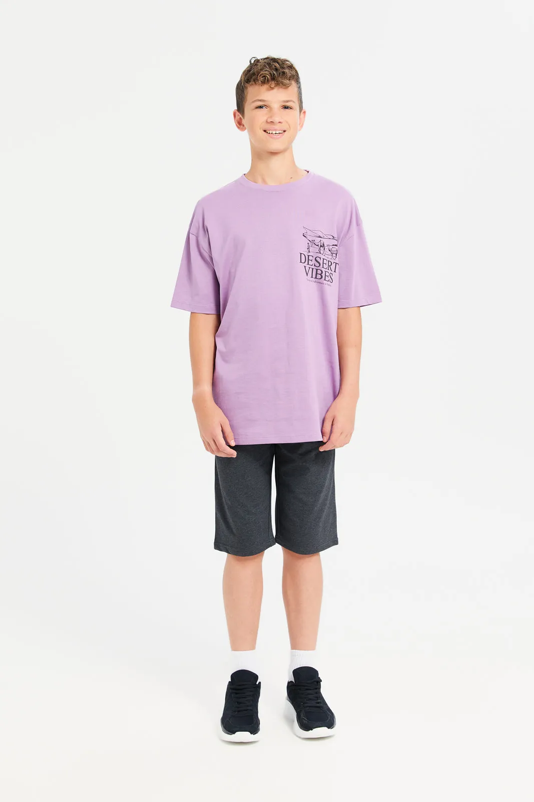 Senior Boys Lilac Oversize Printed T-Shirt