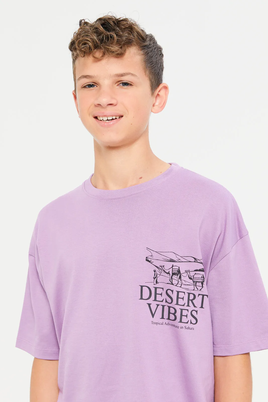 Senior Boys Lilac Oversize Printed T-Shirt