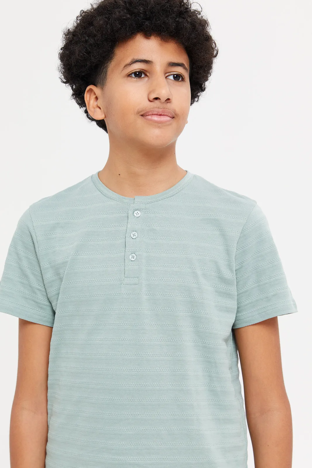 Senior Boys Mint Jacquard Henley T-Shirt