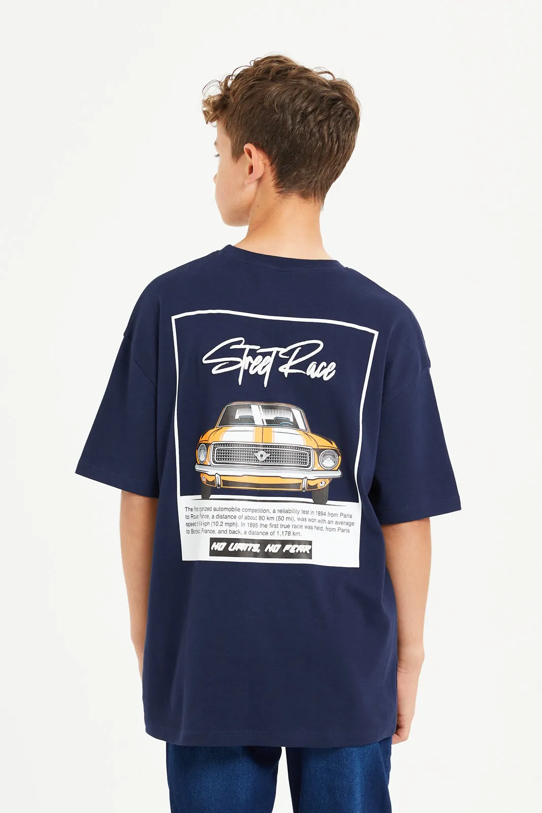 Senior Boys Navy Street Race Oversize T-Shirt