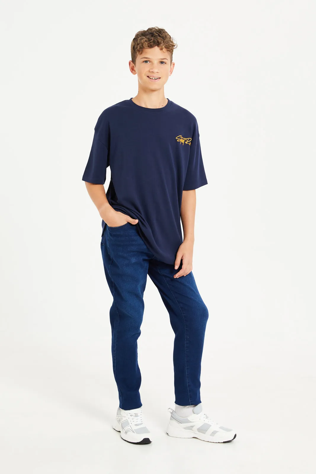 Senior Boys Navy Street Race Oversize T-Shirt