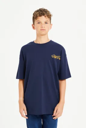 Senior Boys Navy Street Race Oversize T-Shirt