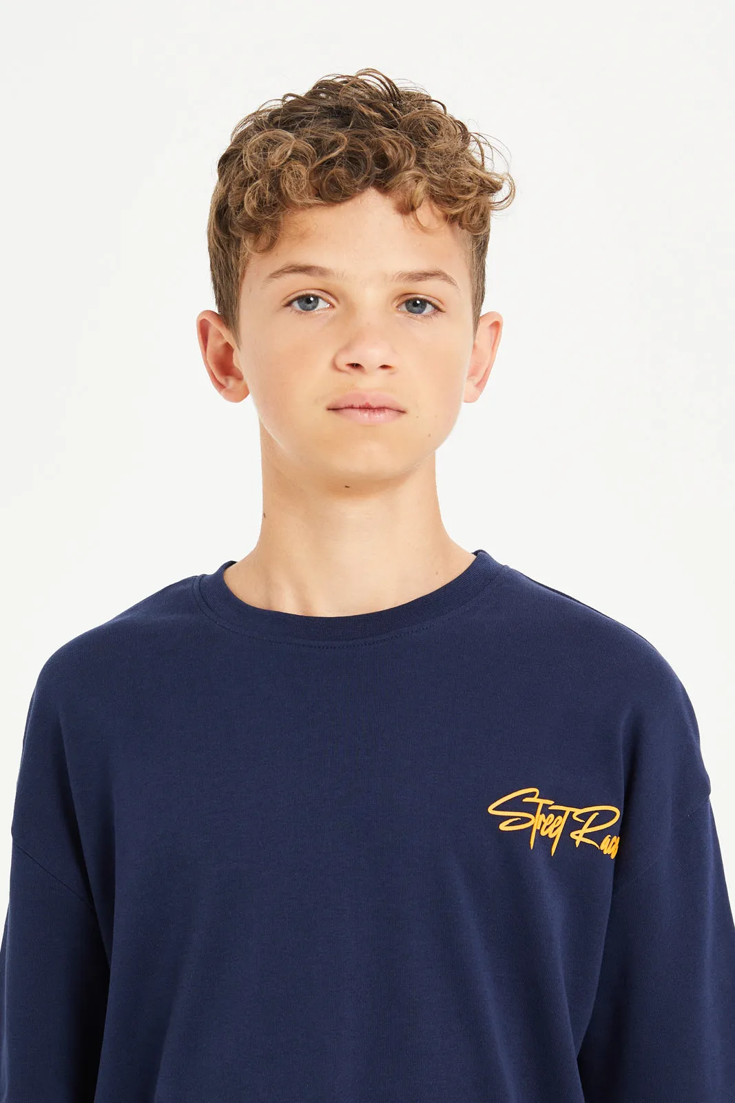 Senior Boys Navy Street Race Oversize T-Shirt