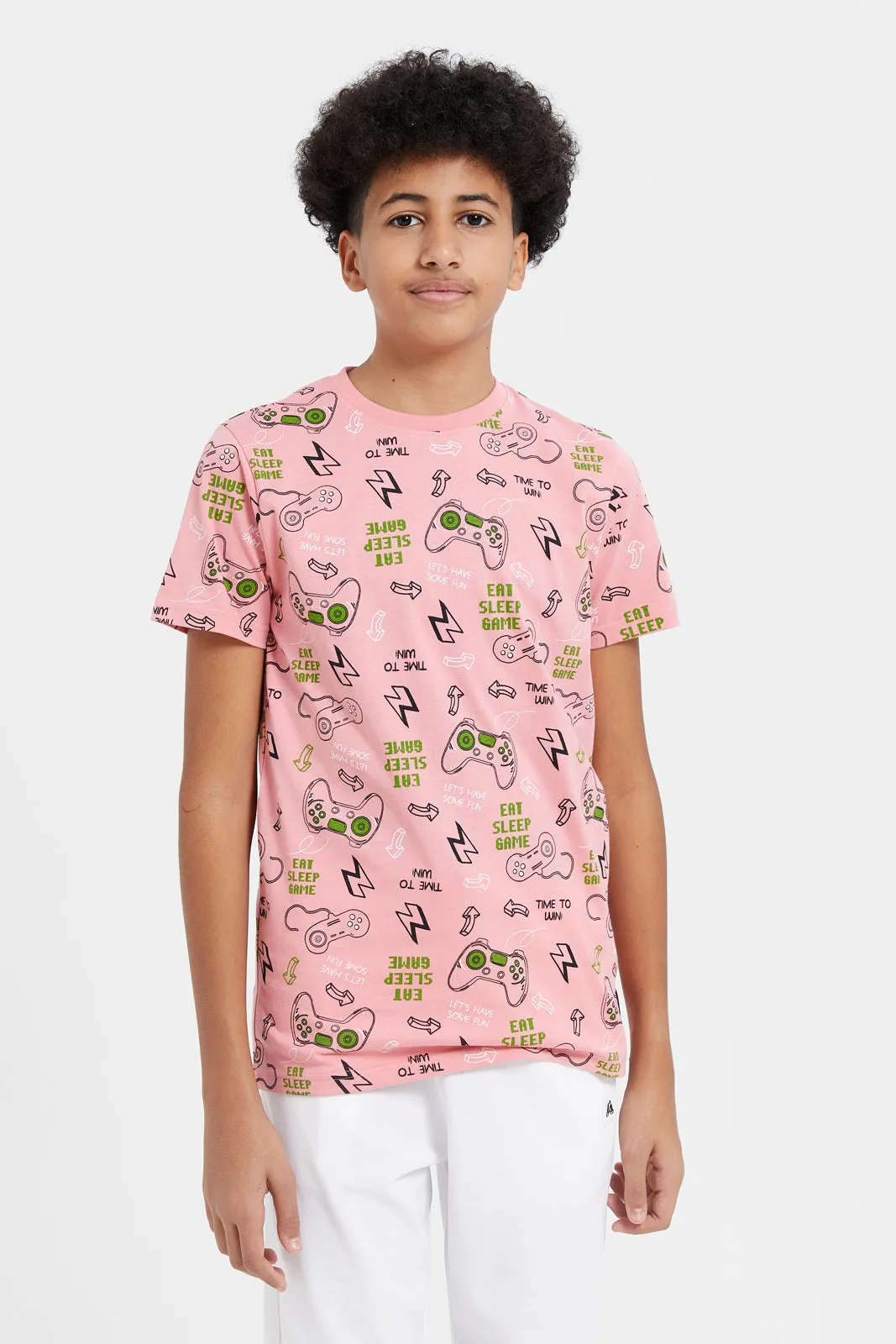 Senior Boys Pink Printed T-Shirt