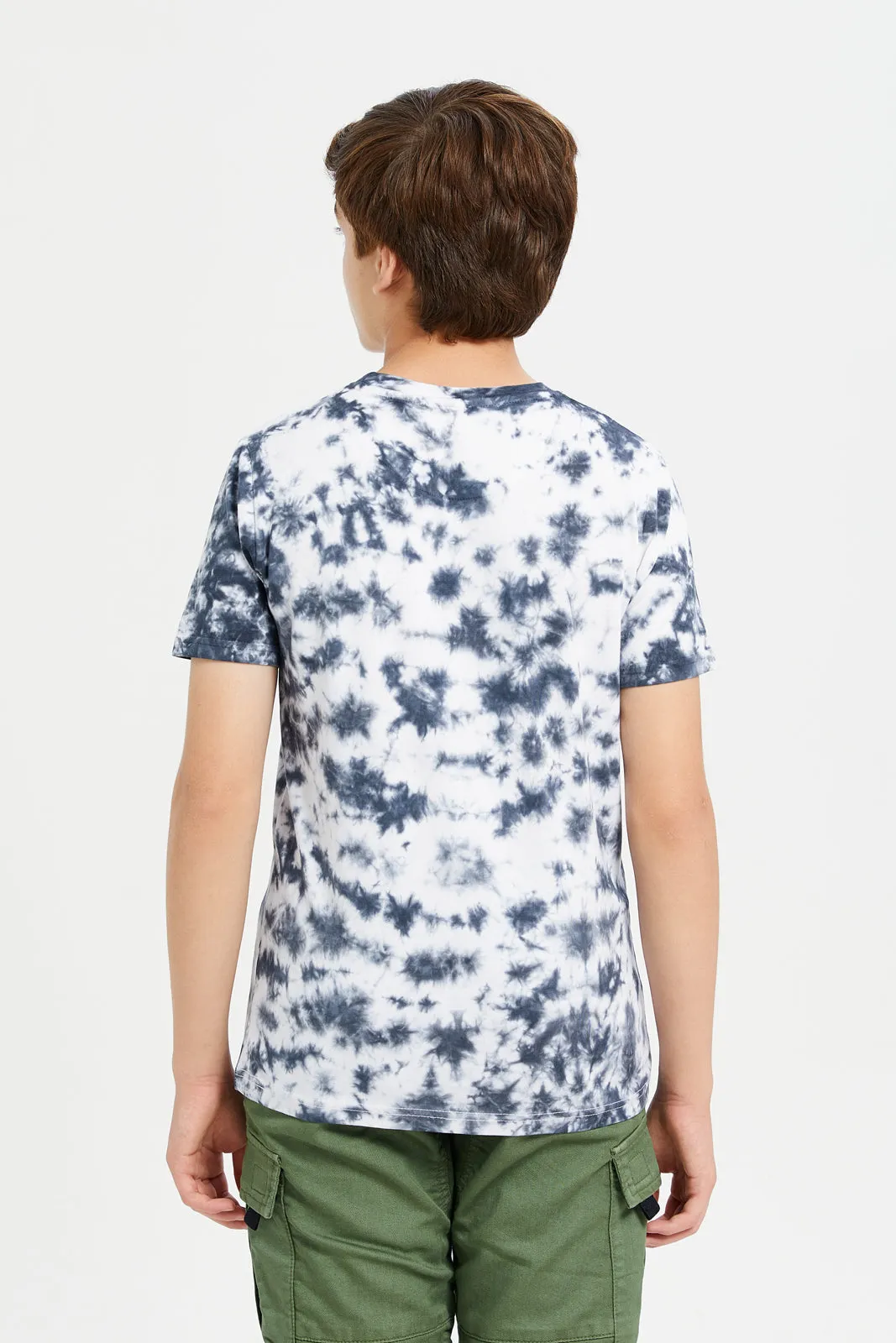 Senior Boys White And Navy Embroidered Tie Dye T-Shirt