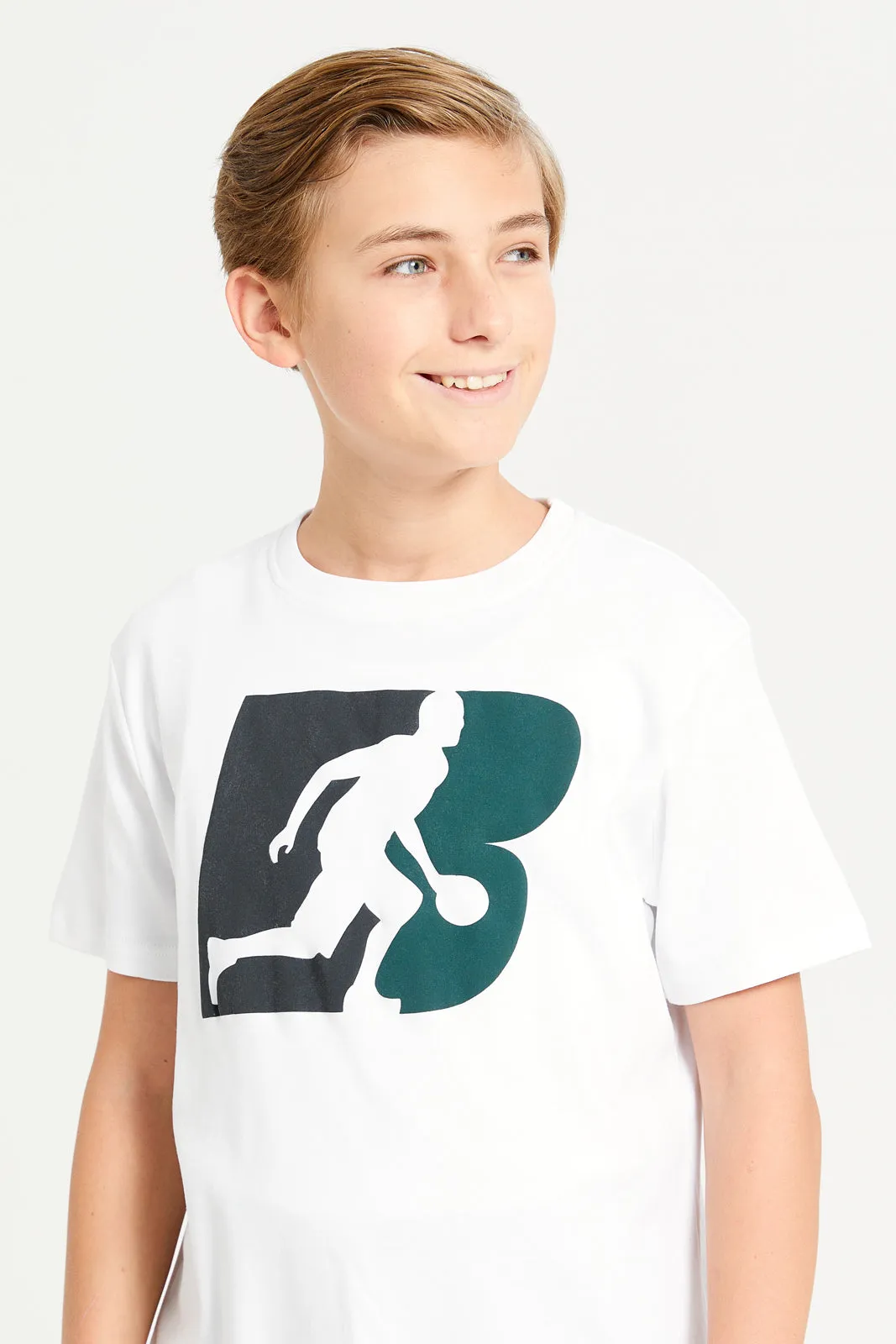 Senior Boys White Baseball Printed T-Shirt