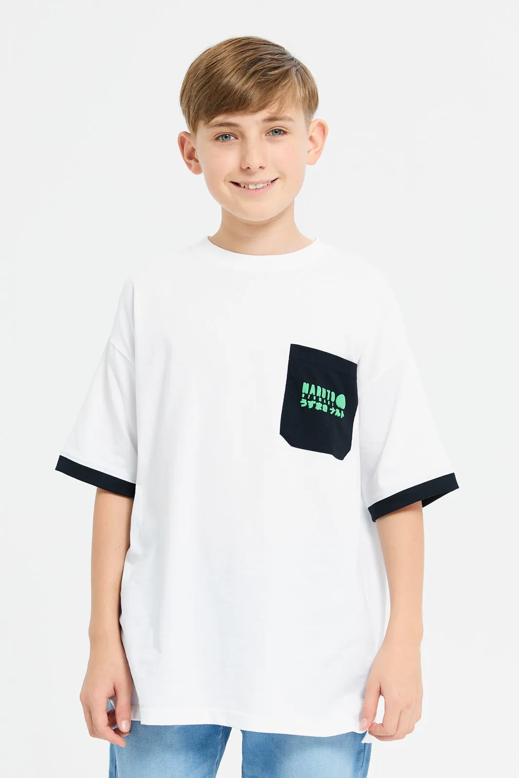 Senior Boys White Naruto Printed T-Shirt