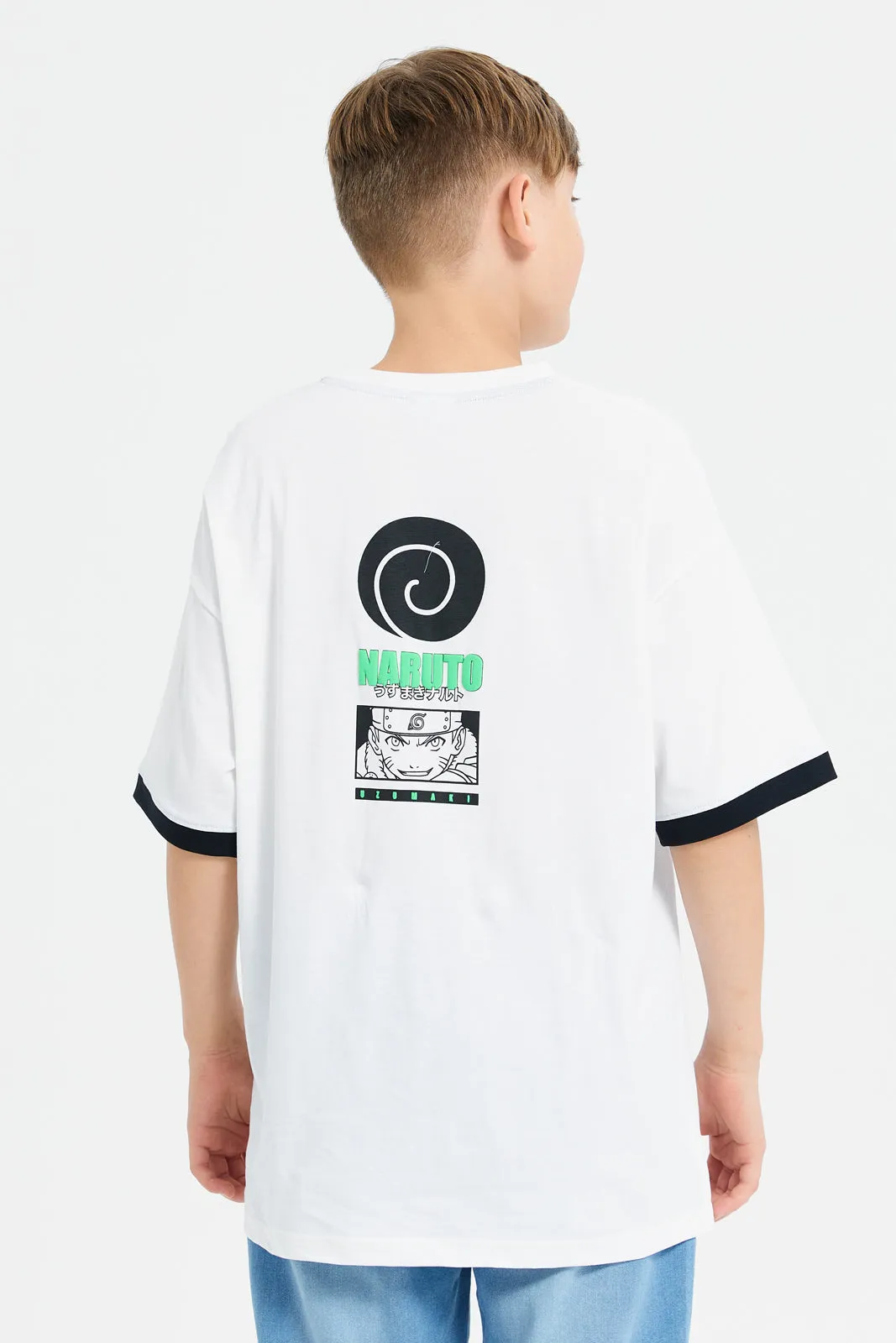 Senior Boys White Naruto Printed T-Shirt