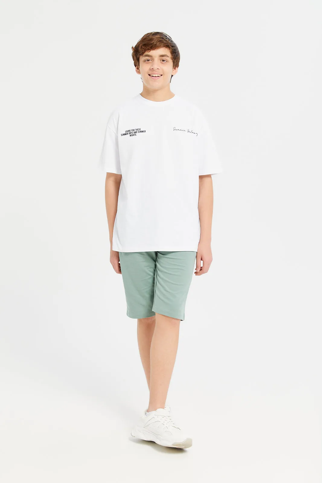 Senior Boys White Oversize Printed T-Shirt