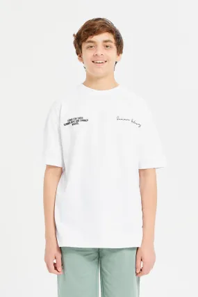 Senior Boys White Oversize Printed T-Shirt