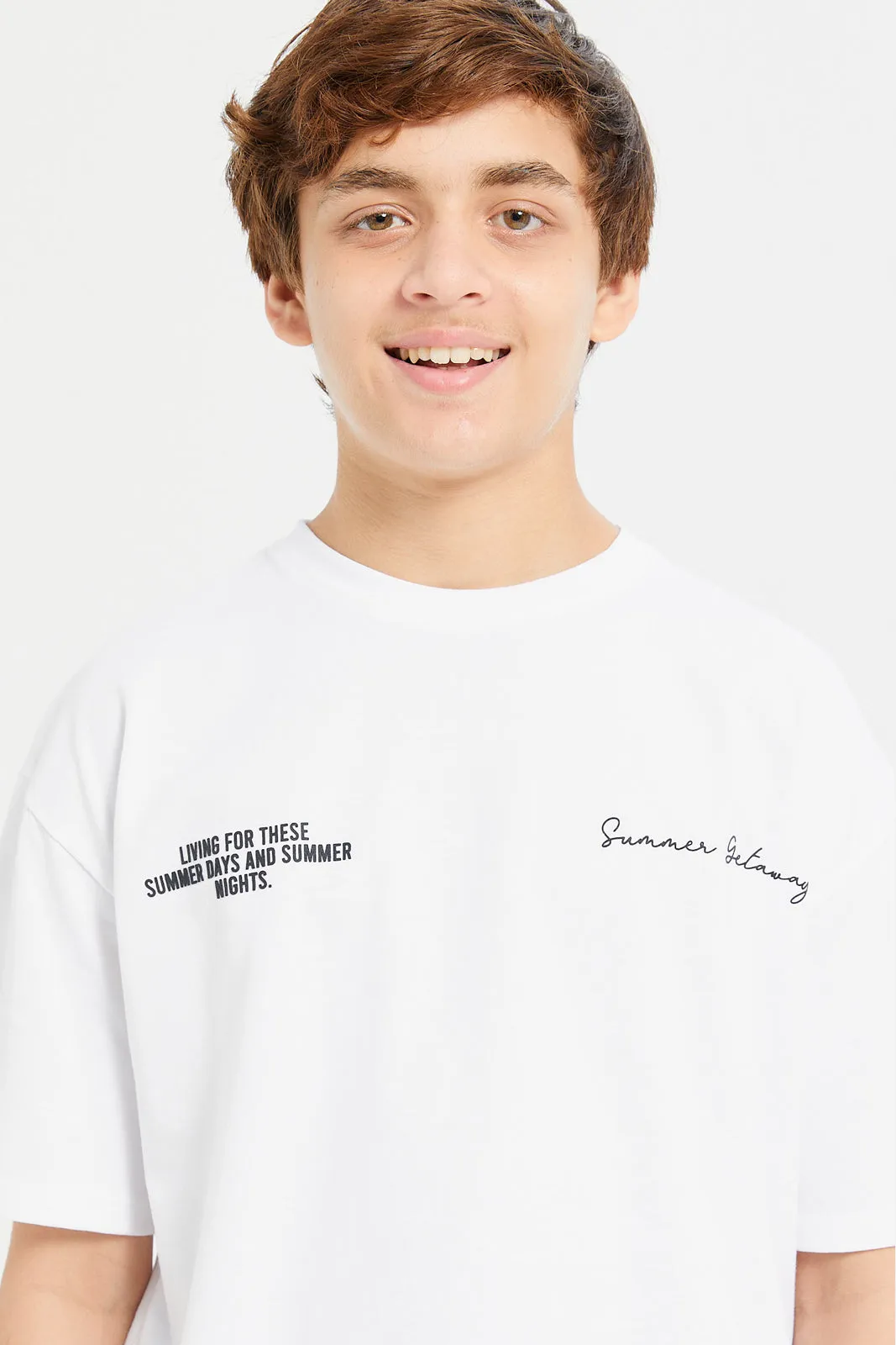 Senior Boys White Oversize Printed T-Shirt