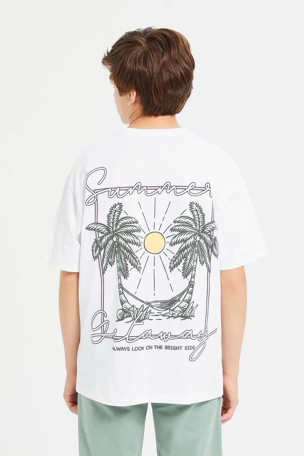 Senior Boys White Oversize Printed T-Shirt