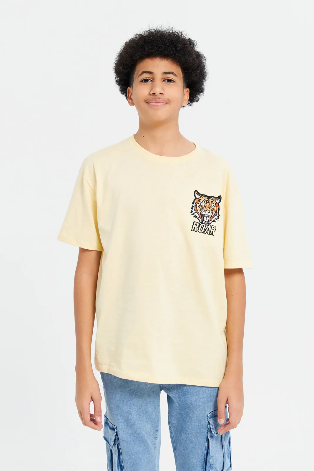 Senior Boys Yellow Oversize Tiger Face T-Shirt