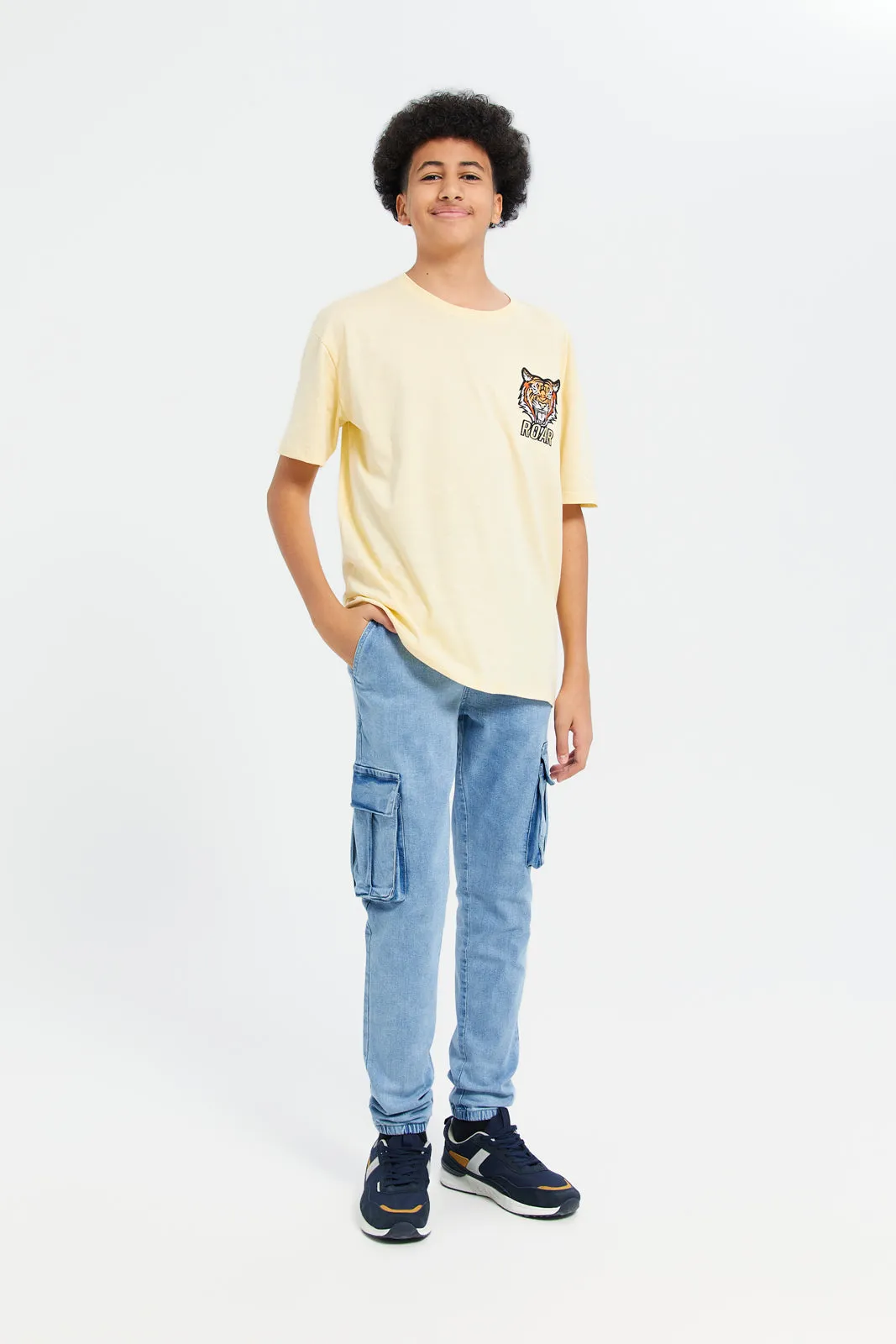 Senior Boys Yellow Oversize Tiger Face T-Shirt