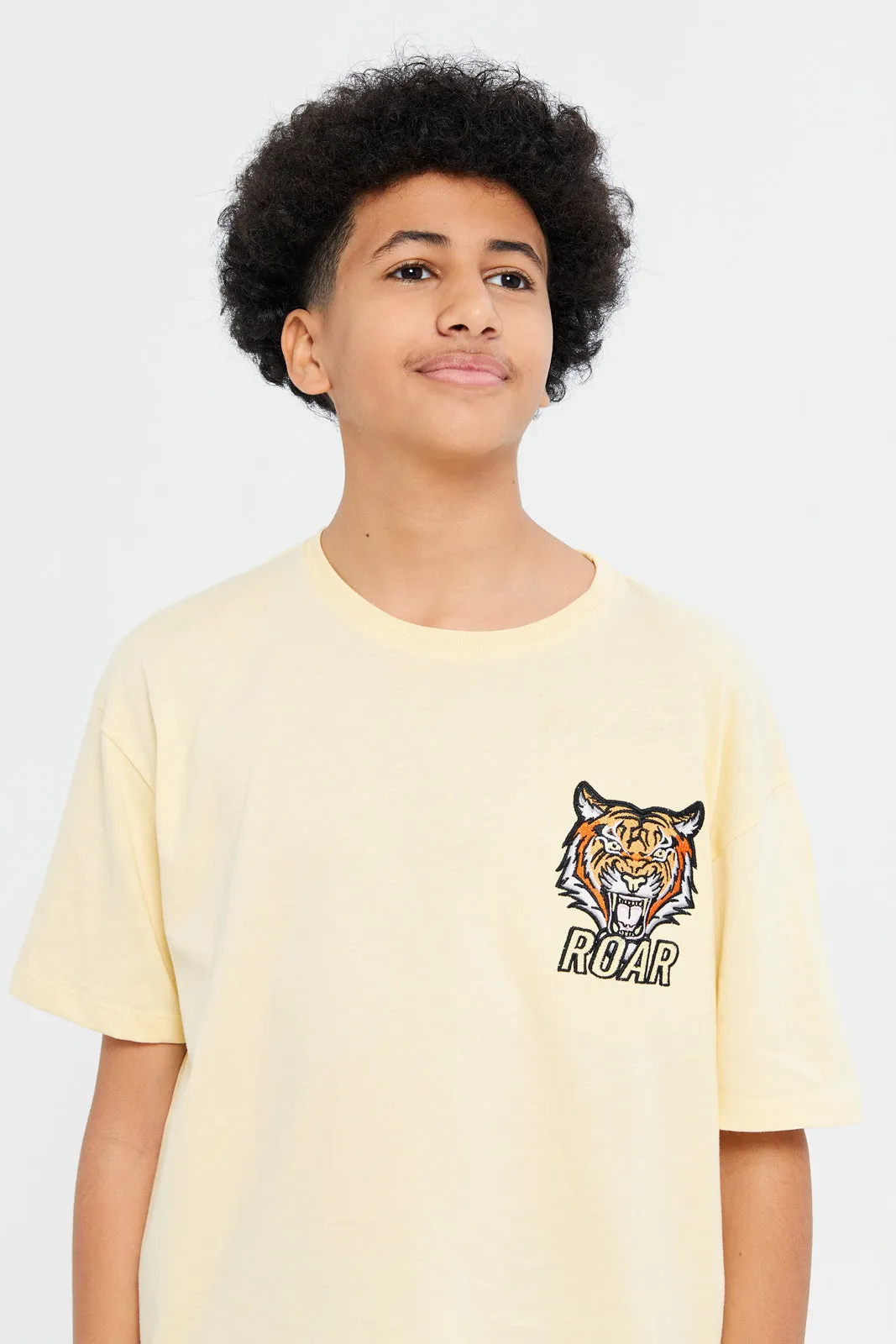 Senior Boys Yellow Oversize Tiger Face T-Shirt