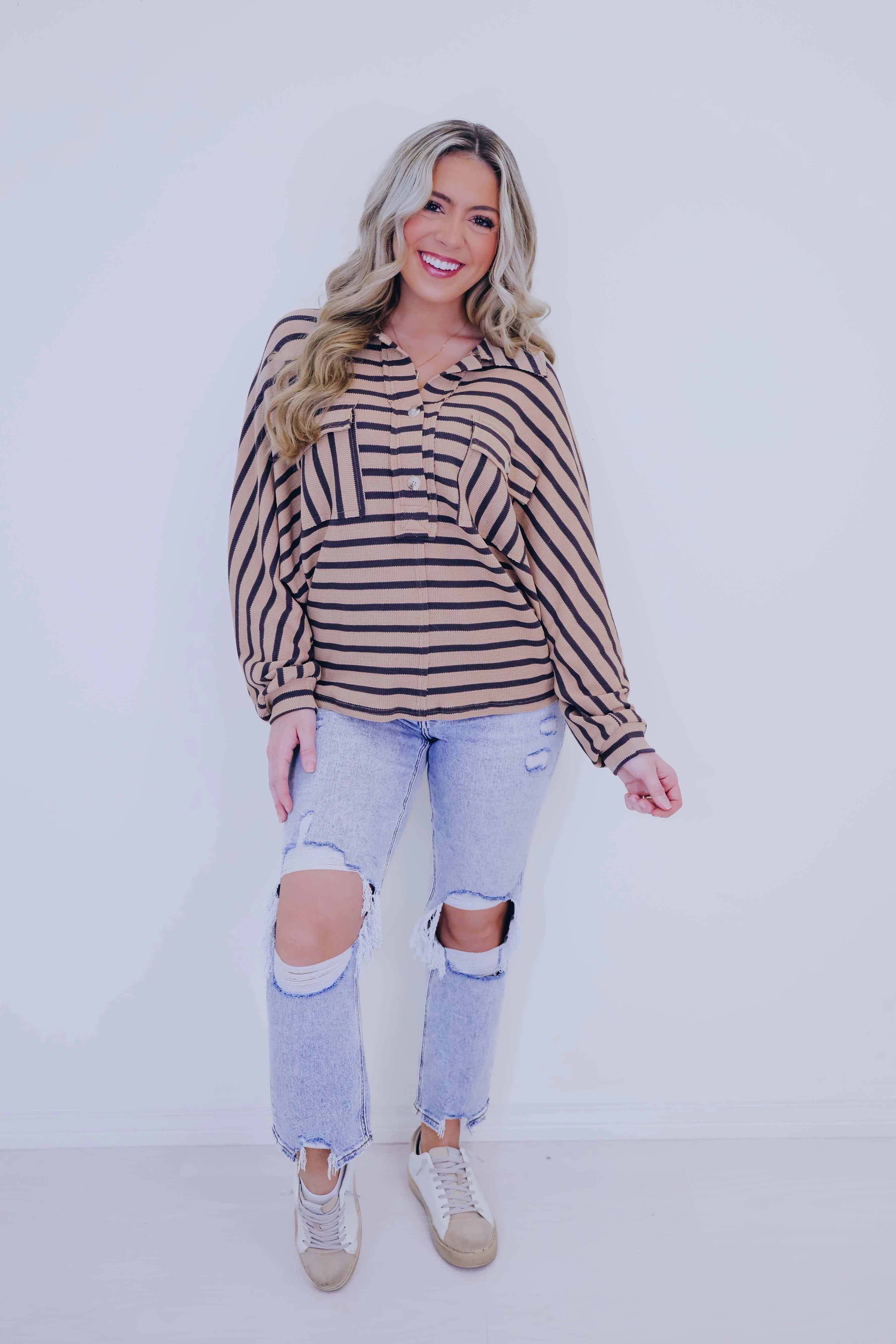 Serenity Striped Dolman Sleeve Thermal Top