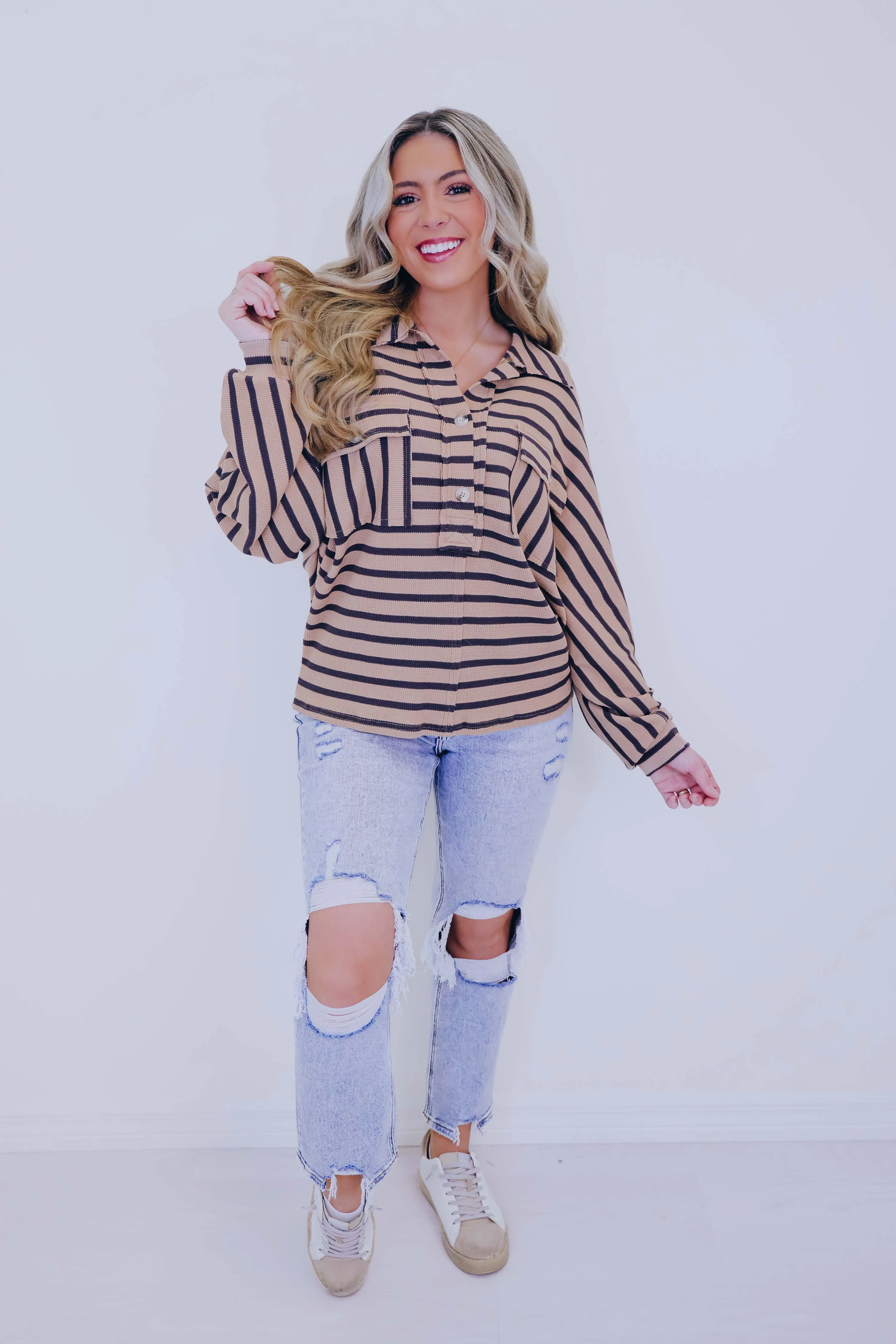 Serenity Striped Dolman Sleeve Thermal Top