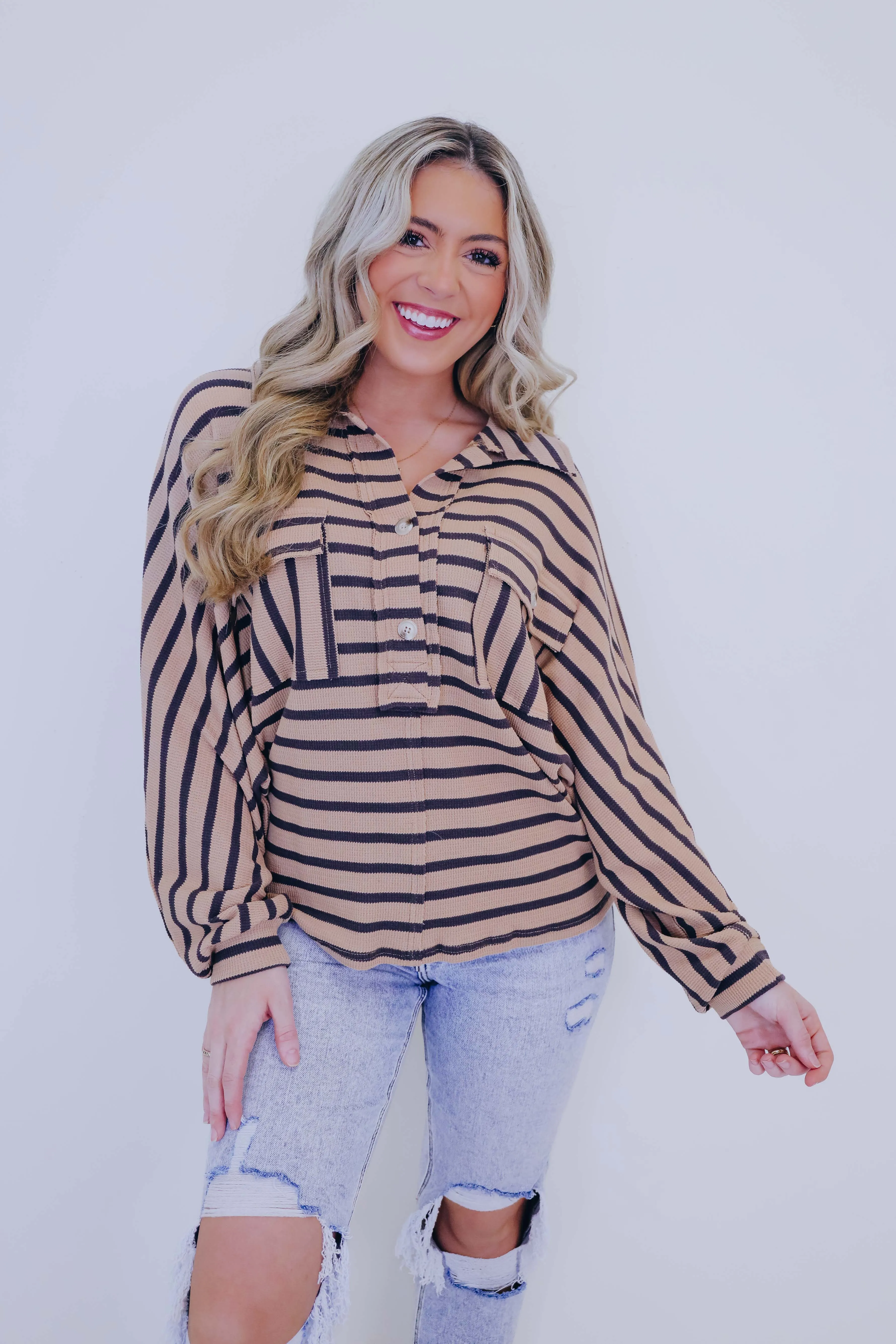 Serenity Striped Dolman Sleeve Thermal Top