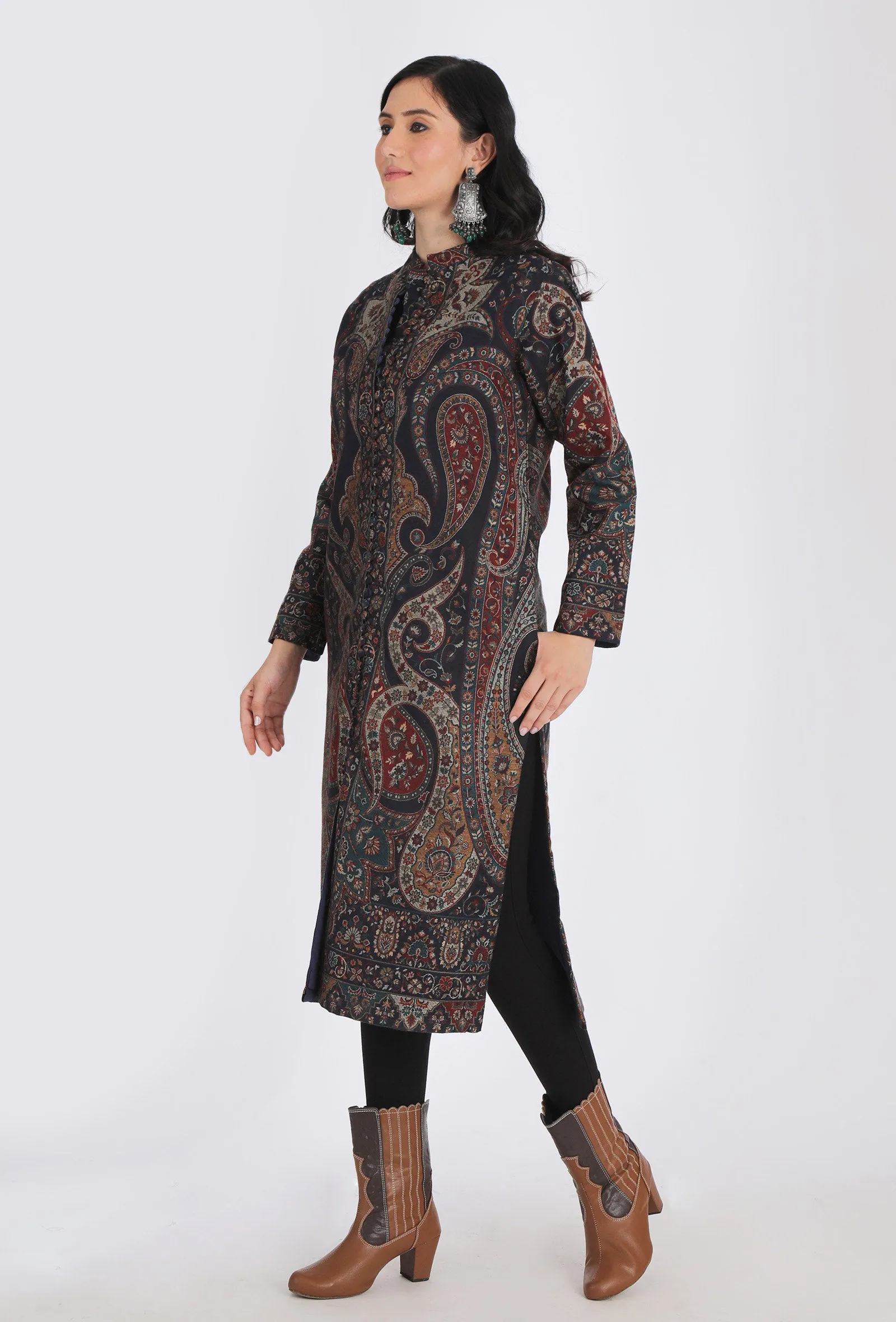 Shahnooor black Kani Jamavar Long Coat Outer Jacket