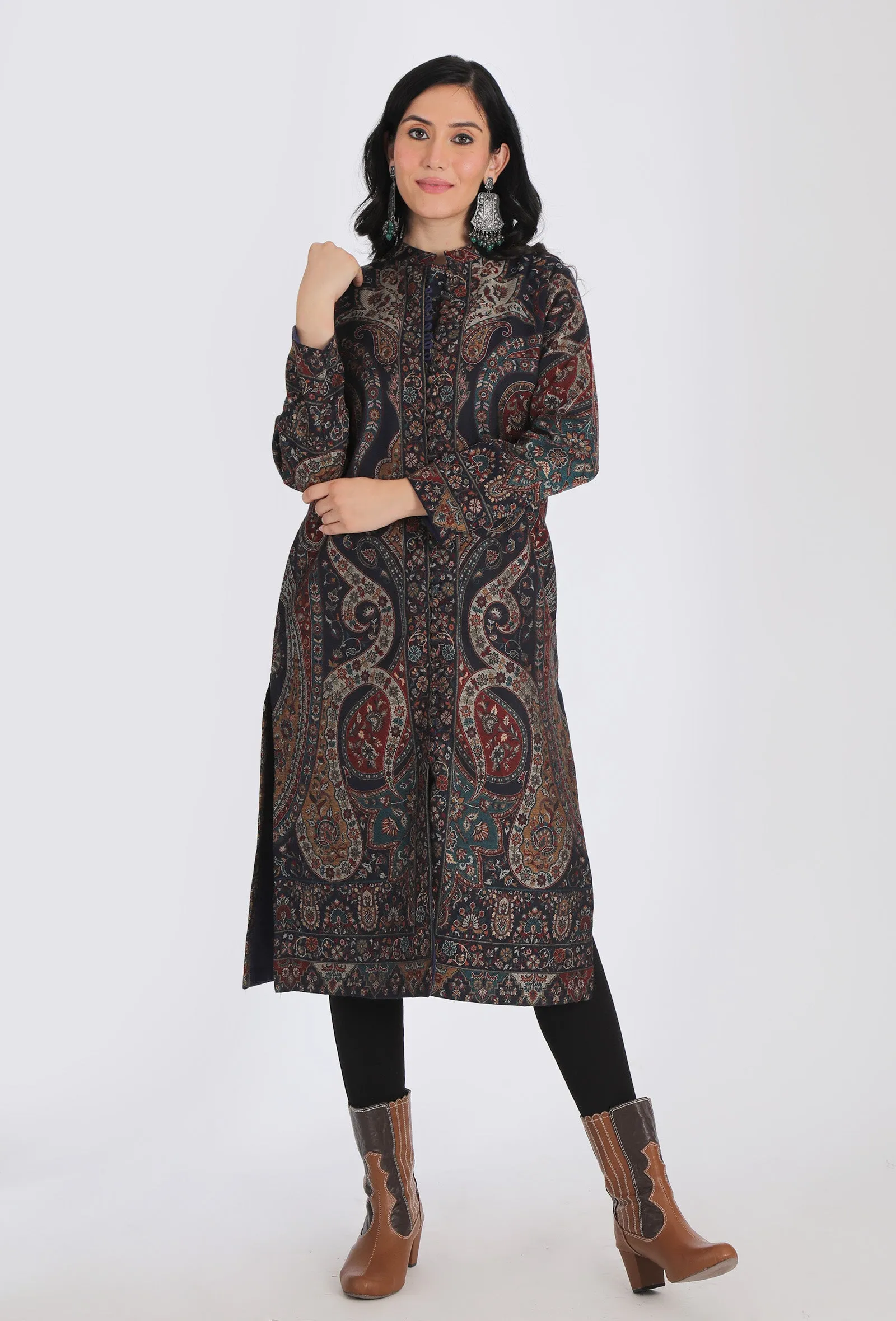 Shahnooor black Kani Jamavar Long Coat Outer Jacket