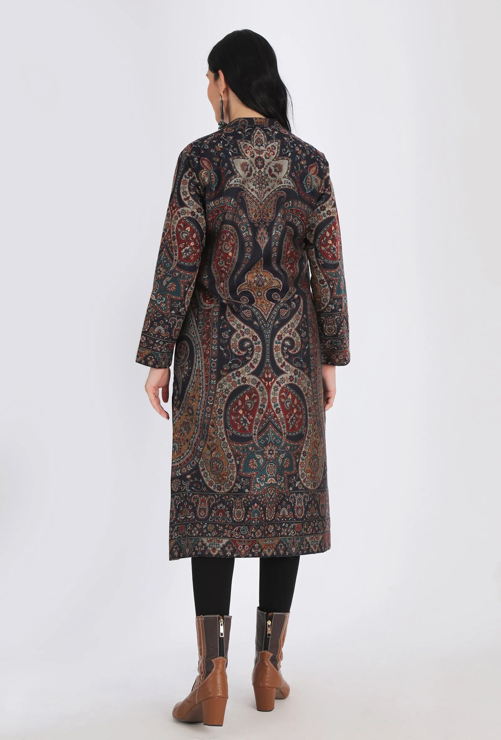 Shahnooor black Kani Jamavar Long Coat Outer Jacket