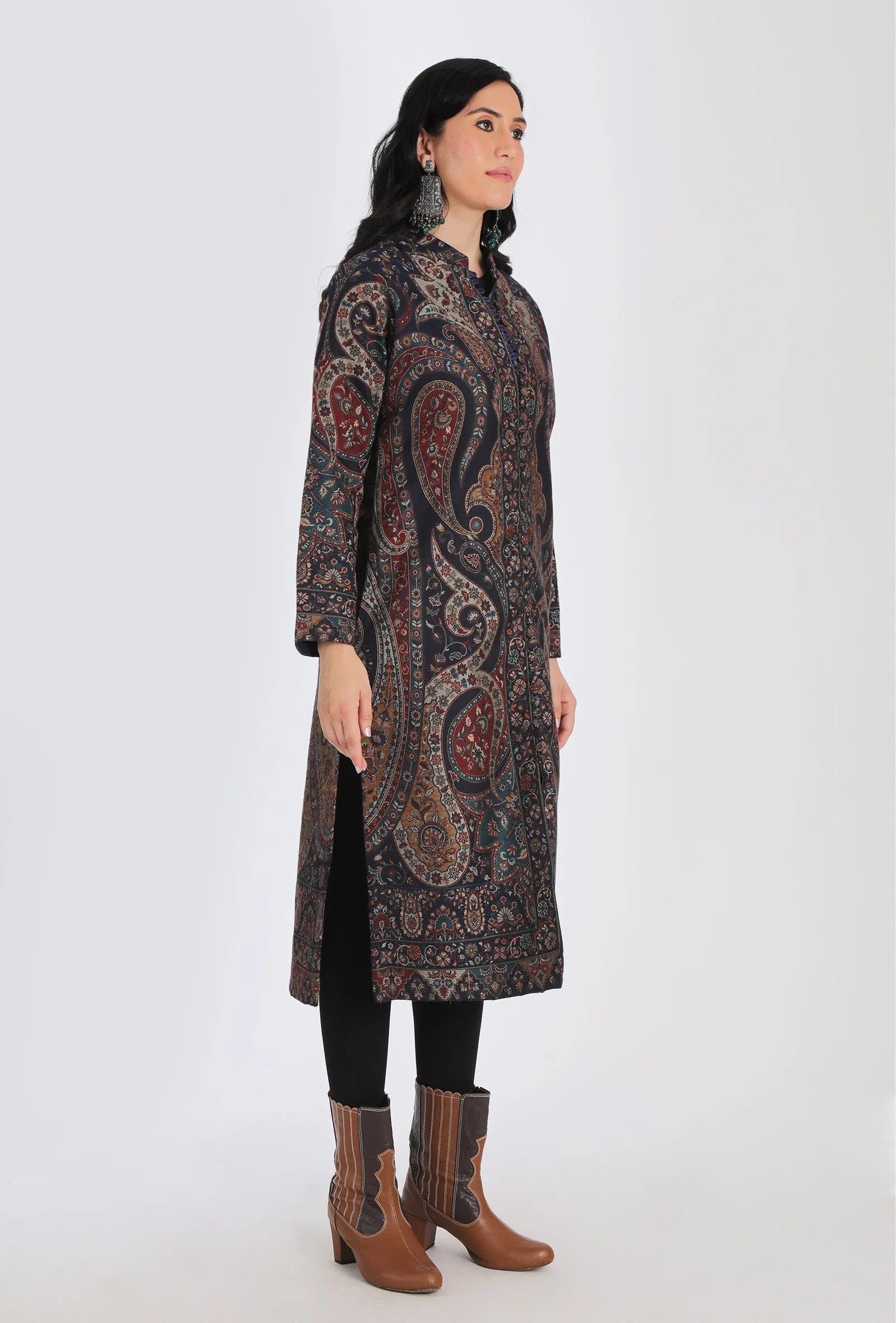 Shahnooor black Kani Jamavar Long Coat Outer Jacket