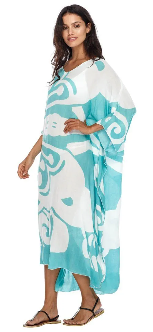 SHU-SHI Women's Long Beach Butterfly Caftan Tunic Dress - Swimsuit Cover-Up Loose Poncho