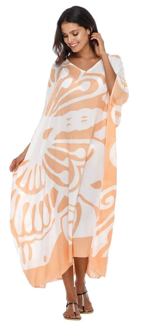 SHU-SHI Women's Long Beach Butterfly Caftan Tunic Dress - Swimsuit Cover-Up Loose Poncho