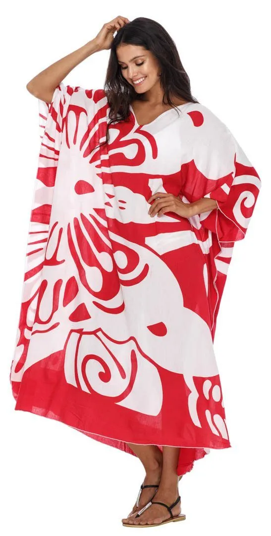 SHU-SHI Women's Long Beach Butterfly Caftan Tunic Dress - Swimsuit Cover-Up Loose Poncho