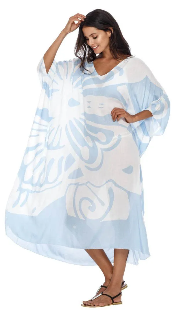 SHU-SHI Women's Long Beach Butterfly Caftan Tunic Dress - Swimsuit Cover-Up Loose Poncho