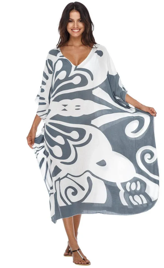 SHU-SHI Women's Long Beach Butterfly Caftan Tunic Dress - Swimsuit Cover-Up Loose Poncho