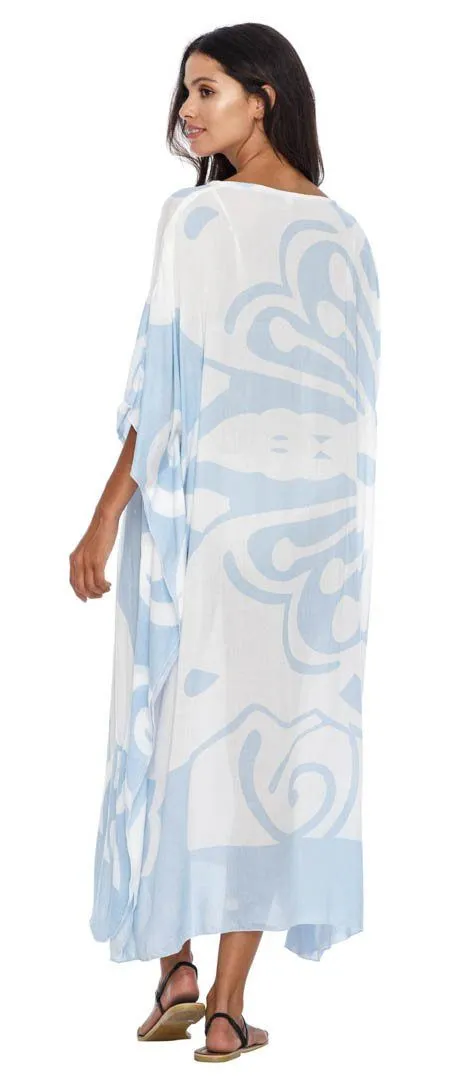 SHU-SHI Women's Long Beach Butterfly Caftan Tunic Dress - Swimsuit Cover-Up Loose Poncho