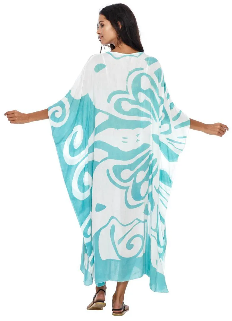 SHU-SHI Women's Long Beach Butterfly Caftan Tunic Dress - Swimsuit Cover-Up Loose Poncho