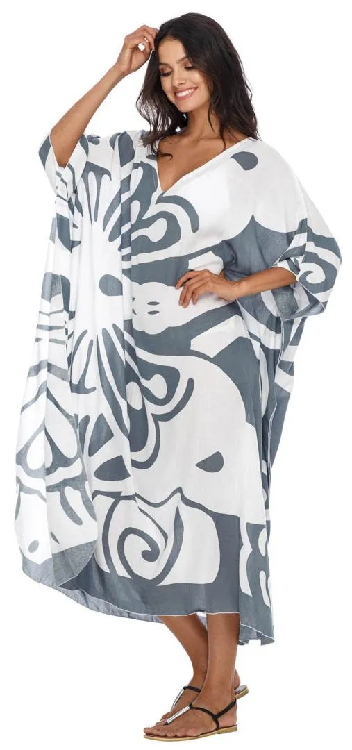 SHU-SHI Women's Long Beach Butterfly Caftan Tunic Dress - Swimsuit Cover-Up Loose Poncho