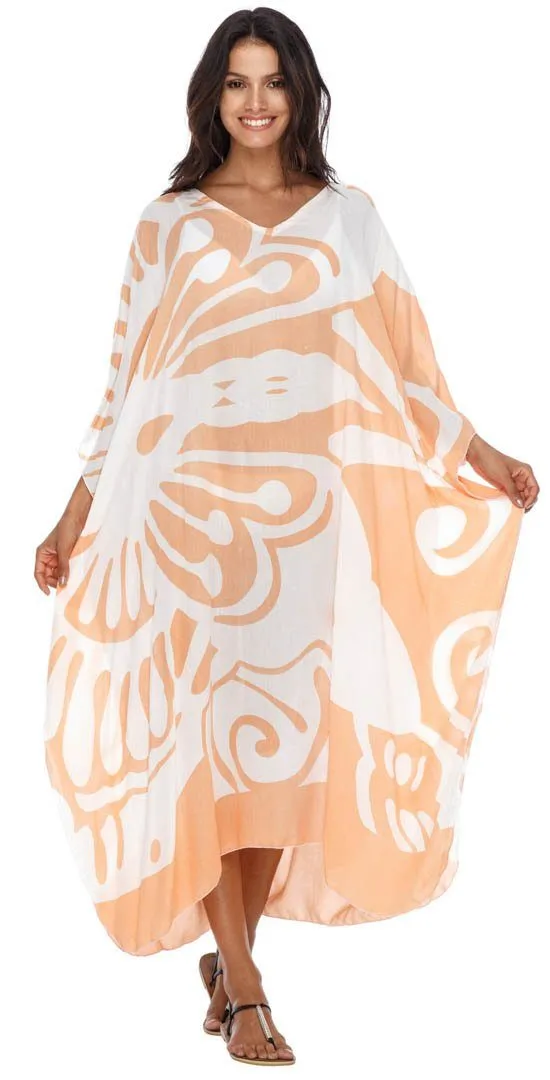 SHU-SHI Women's Long Beach Butterfly Caftan Tunic Dress - Swimsuit Cover-Up Loose Poncho