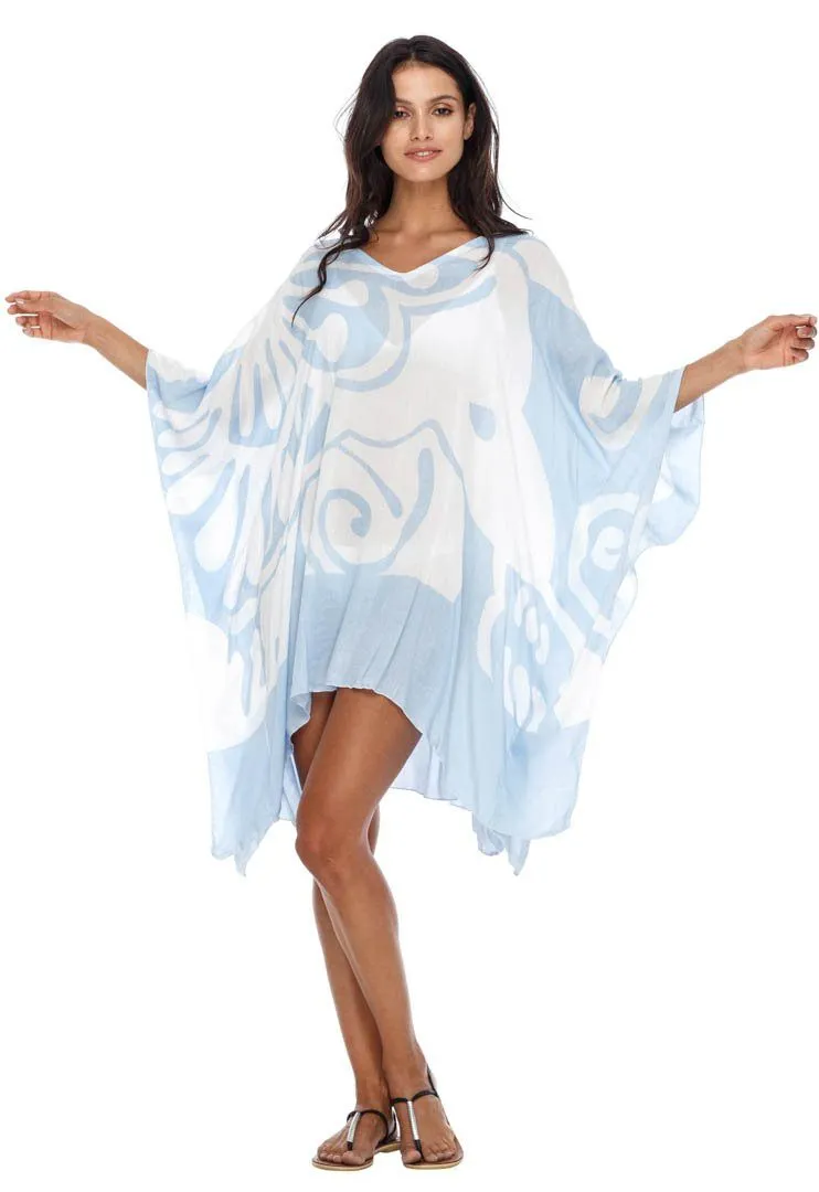 SHU-SHI Women's Short Beach Caftan - Butterfly Loose Swimsuit Cover-Up, Poncho Tunic Dress