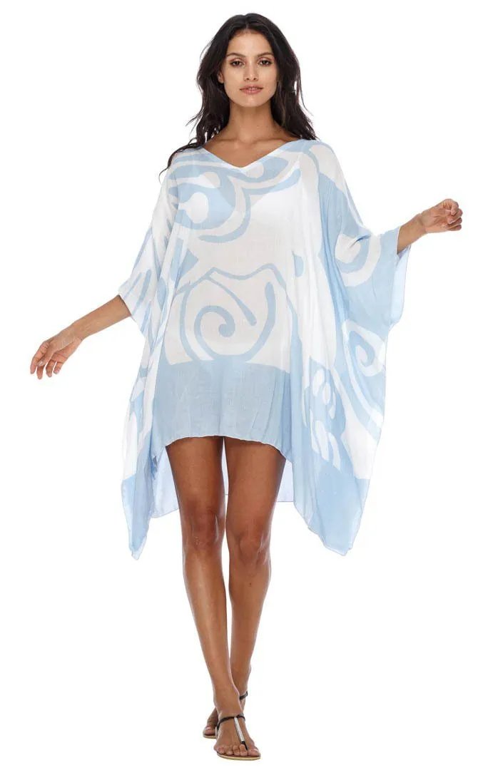 SHU-SHI Women's Short Beach Caftan - Butterfly Loose Swimsuit Cover-Up, Poncho Tunic Dress