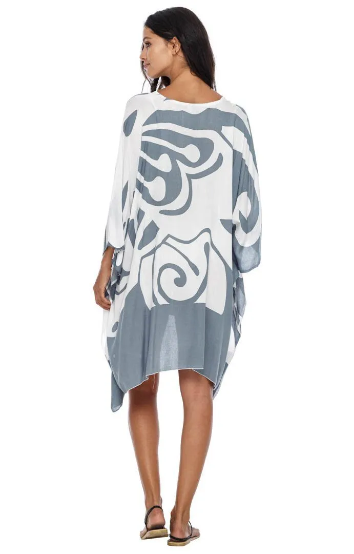 SHU-SHI Women's Short Beach Caftan - Butterfly Loose Swimsuit Cover-Up, Poncho Tunic Dress