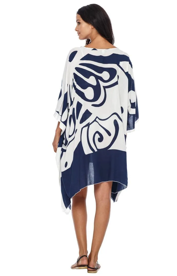 SHU-SHI Women's Short Beach Caftan - Butterfly Loose Swimsuit Cover-Up, Poncho Tunic Dress