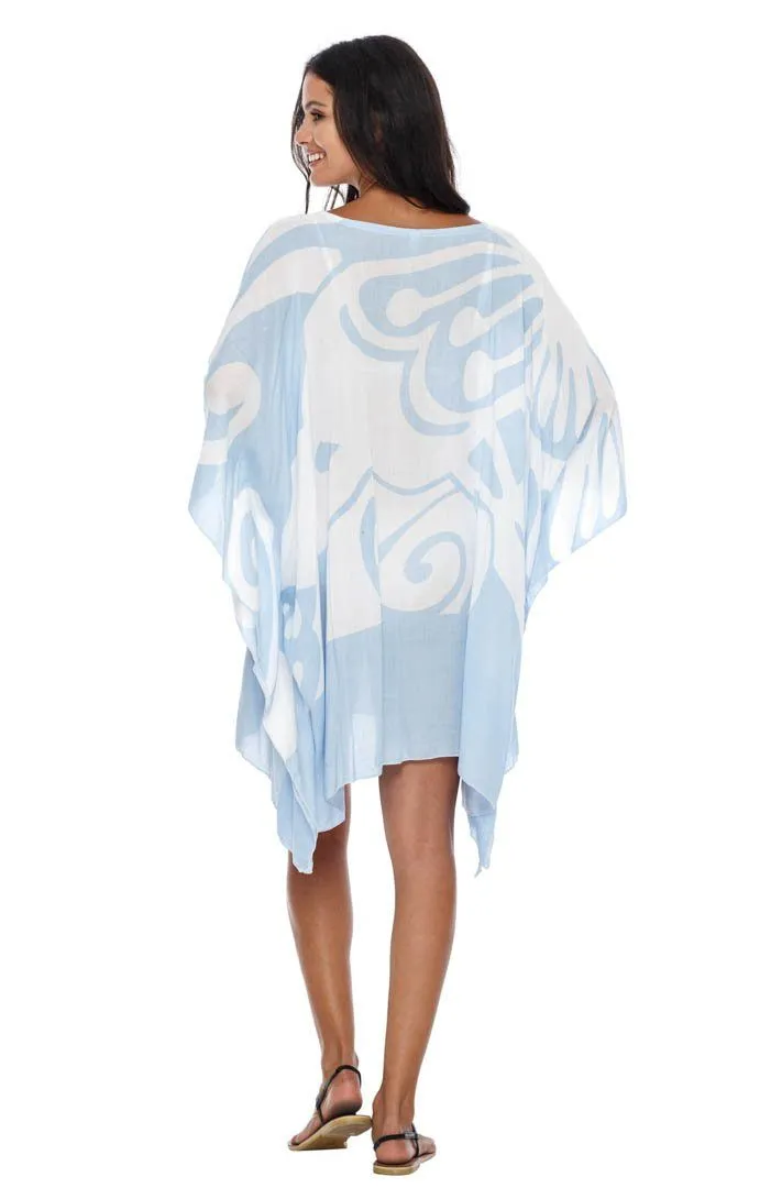 SHU-SHI Women's Short Beach Caftan - Butterfly Loose Swimsuit Cover-Up, Poncho Tunic Dress